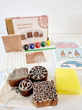 Load image into Gallery viewer, Diy rangoli making kit - handmade wooden block print craft